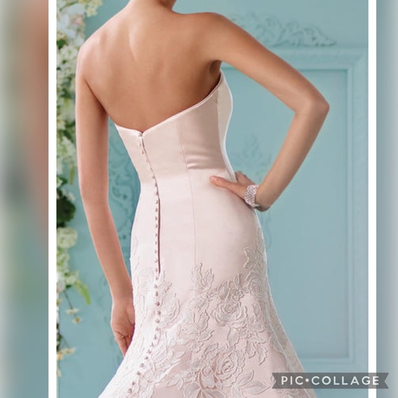 MonCheri strapless soft satin fit and flare wedding gown - Picture 3 of 9